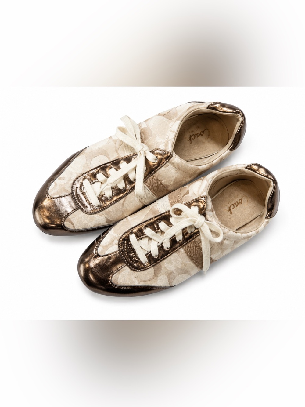 Coach Kinsley Signature Sneakers Metallic Gold Cream Shoes Women’s 7.5 Classic